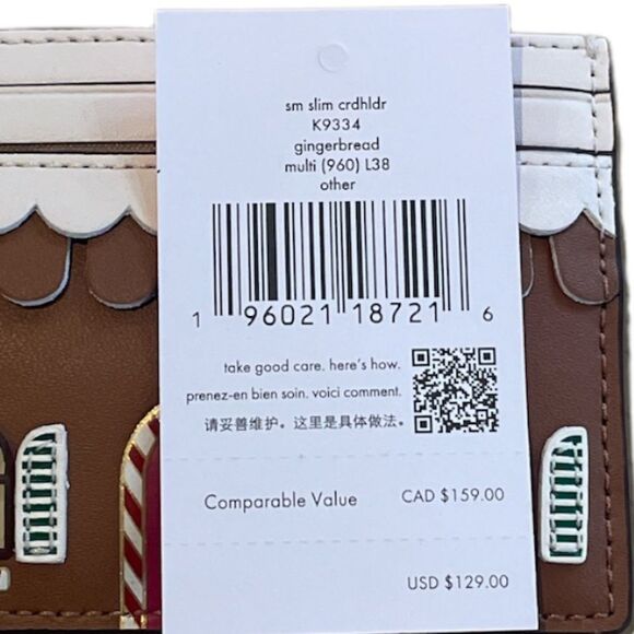 Kate Spade Small Slim Gingerbread House Card Case Wallet Brown - Picture 6 of 7